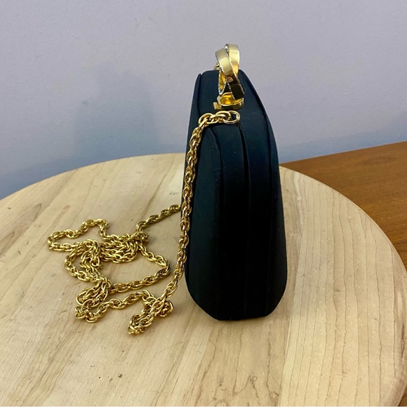 RODO VTG Rhinestones Black Satin Hard Case Evening Purse Handbag Clutch RARE* - Picture 7 of 13